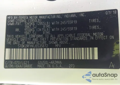 2018 Toyota Highlander Se from USA, damaged, VIN 5TDKZRFHXJS535612